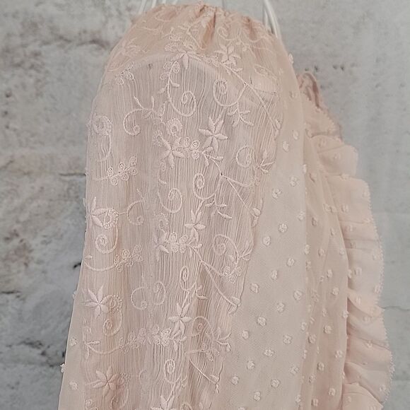 Express Sheer Peach Colored Blouse With Embroidered Details Womens Size Lg - Picture 6 of 11